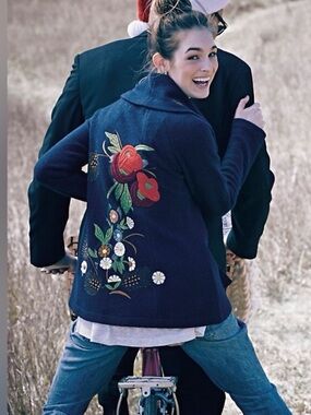 Anthropologie Angel of the North Winter Harvest Embroidered Blazer Jacket Size S